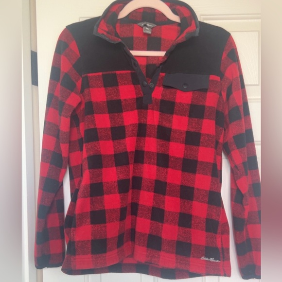 Eddie Bauer | Women’s Buffalo Checkered Fleece Button Up Sweater Top Size Small - Picture 8 of 8
